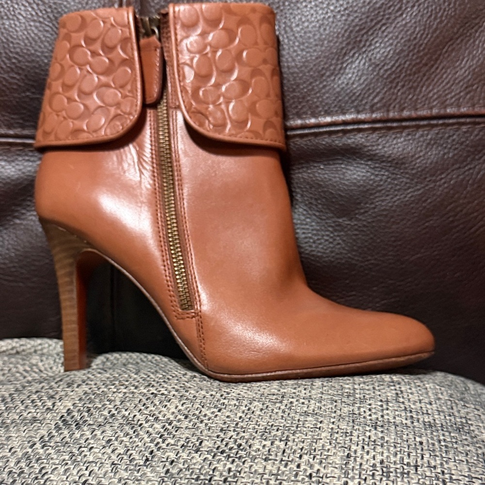 Coach Women's camel brown Leather Fold-Over Ankle Boots - Picture 2 of 10
